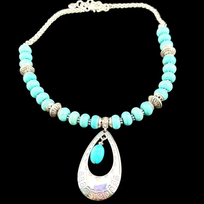 Brighton Sante Fe Turquoise & Silver Tone Necklace 18” Long