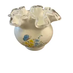 Fenton Silver Crest Milk Glass Small Vase 4”x 5”