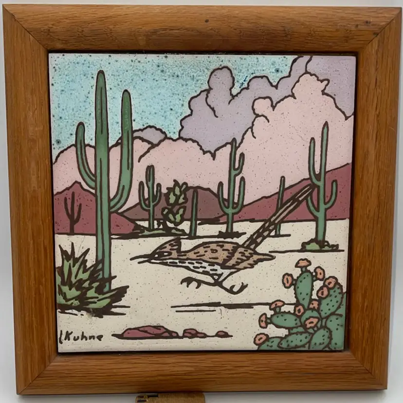 Earth Tones Tile Framed Tucson, Arizona 1990 Tucson Desert With Roadrunner