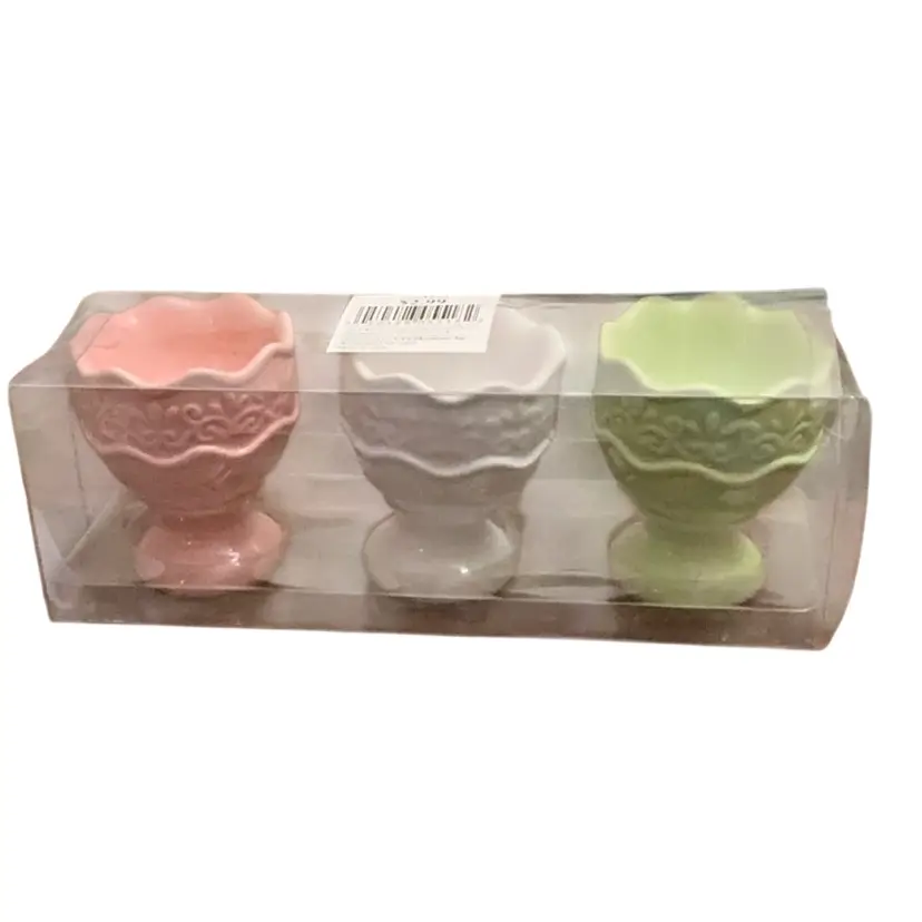 Set Of Three Pastel Colored Egg Cups In Original Box 2 3/4 X 2 1/8β