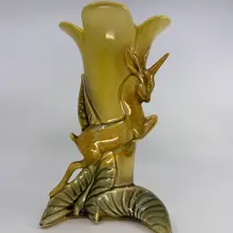 Vtg 1950s Hull Pottery Unicorn Gazelle Vase Chartreuse