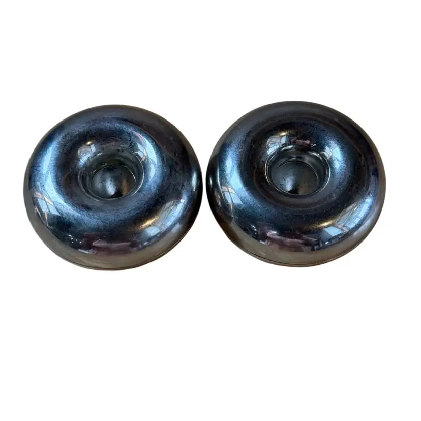 Silver Doughnut Candlesticks Pair