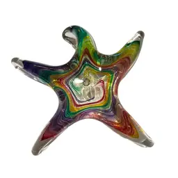 Luke Adams Art Glass Studio - Cape Cod - Rainbow Swirl Starfish Signed Paperweight 4”