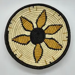 Vintage African Hand Woven Basket Dish 8” With Flower Country Primitive