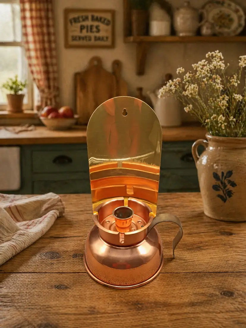 Genuine Copper Brass Candle Holder Storm Lamp Sconce Vintage Farm Country Decor