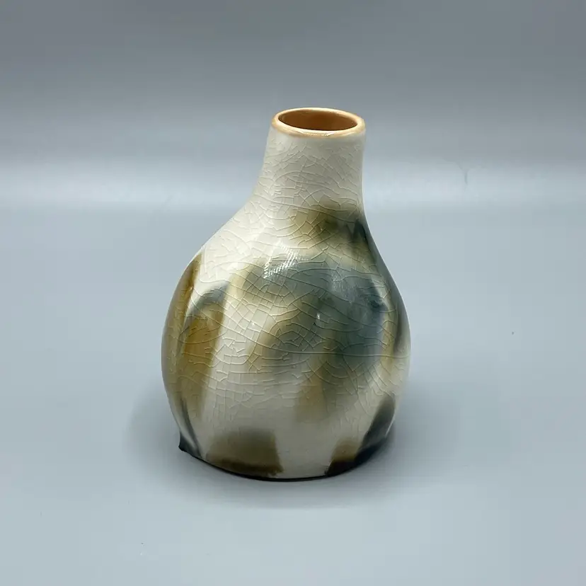 Anthropologie Crackle Glaze Pottery Bud Vase Asymmetrical