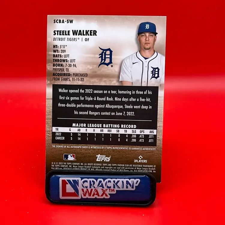 Steele Walker 2023 Topps Stadium Club RC Auto Detroit Tigers