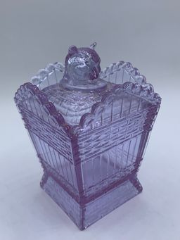 Vtg Summit Art Glass CHESSIE CAT ON A HAMPER Covered Dish Alexandrite Neodymium