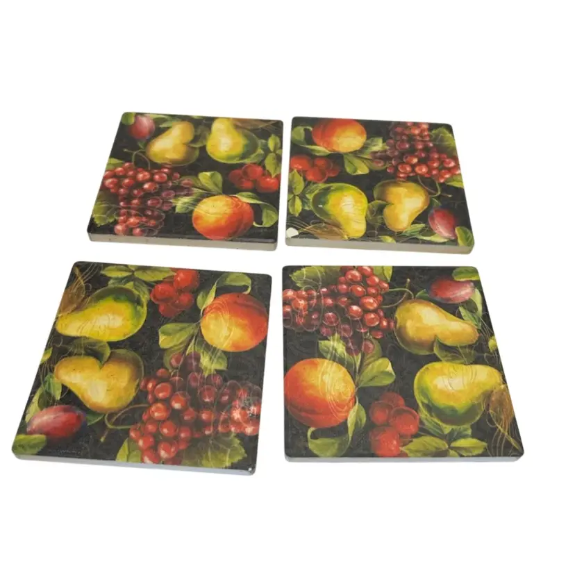 Set Of 4 Fruit Coasters @3x3 1/2 One Has Chip On Corner