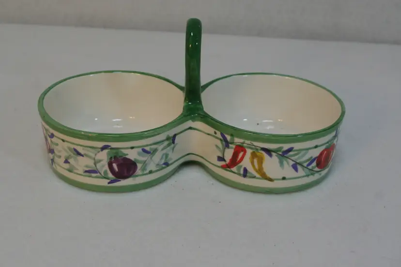 Boston Warehouse Trading Corp Tomato Peppers double Condiment Bowl Carrying Loop