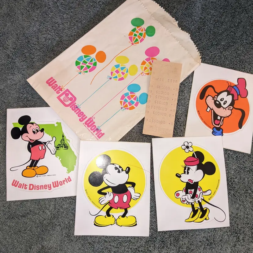 1970s Disney Stickers With Original Bag And Receipt