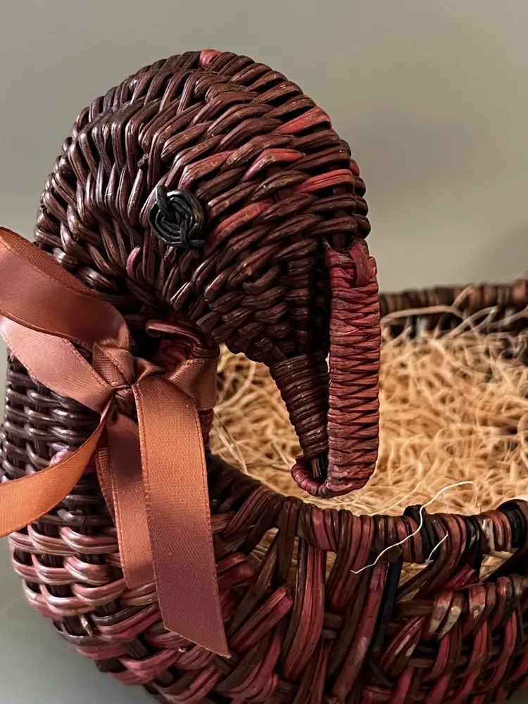 Turkey Wicker Basket Dark Wicker VTG Thanksgiving Planter Centerpiece, 9”