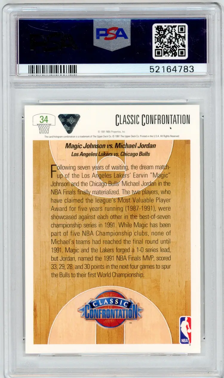 1991 Upper Deck MAGIC JOHNSON MICHAEL JORDAN Magic Vs. Jordan #34 PSA 10 GEM MT