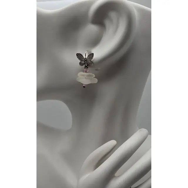 Sea Glass & Butterfly Earrings, NN Artist Made