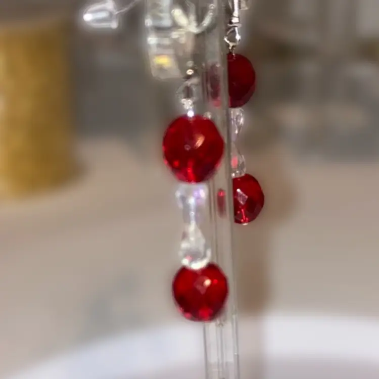 2” Drop Red Glass Earrings! 925 Stamped  Fish Hooks.  Made By Me! Handmade!
