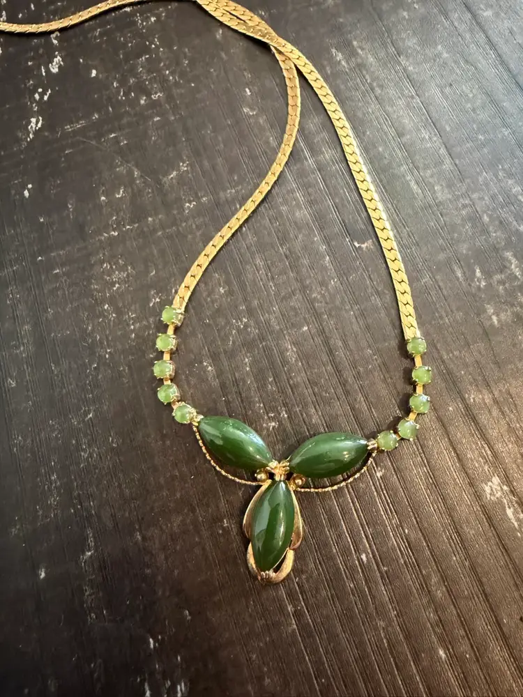Vintage Gold Toned Jade Necklace