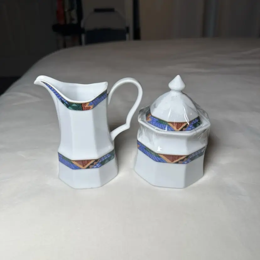 Studio Nova Sedona Sugar Bowl And Creamer White Patterned Set