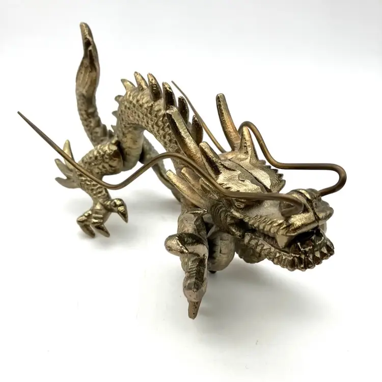 BIN - Brass Dragon Feng Shui Statue With Flaming Pearl