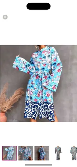 ZARA Floral Bird Tropical Belted Silky Kimono Shirt Dress/Kaftan Size XL NEW