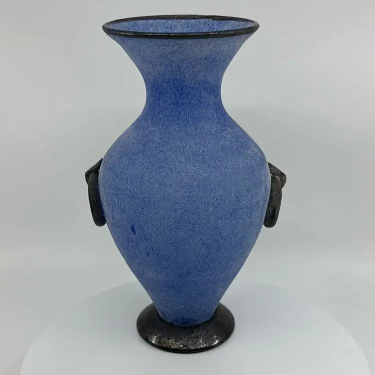 Beautiful Blue Scavo Art Glass Vase ~ Possibly Murano 9”