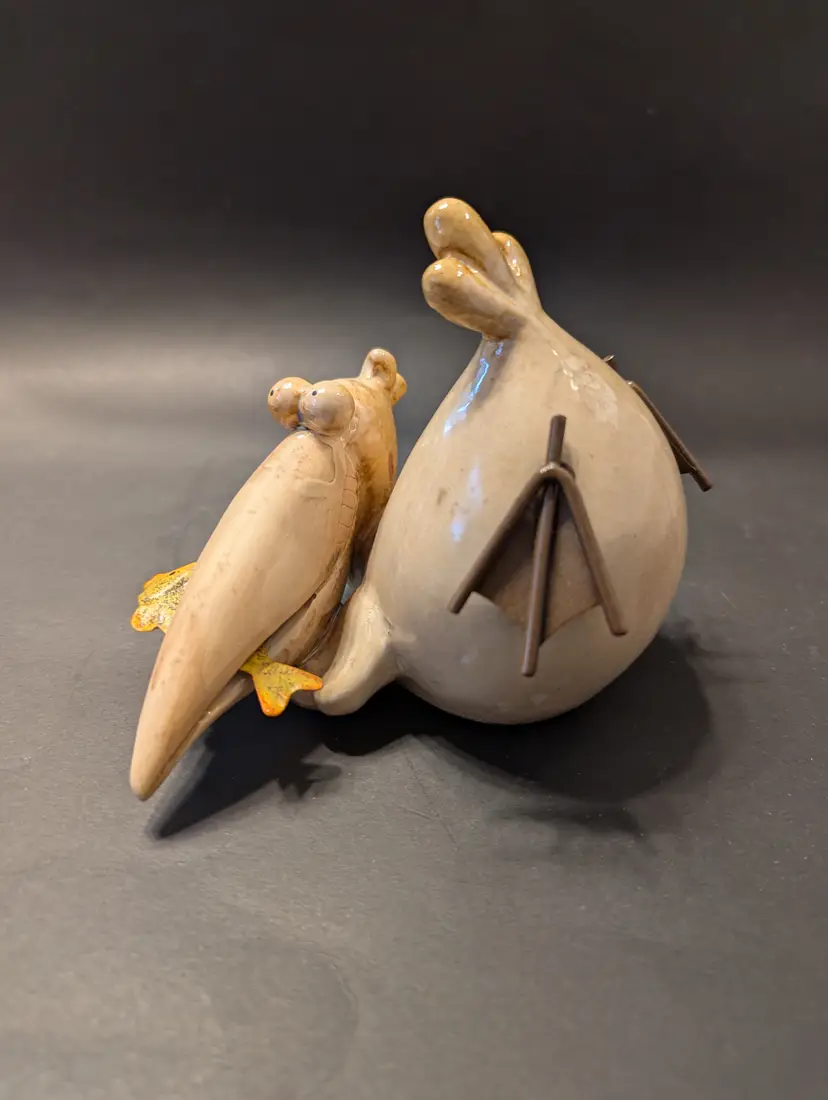 Whimsical Pottery Pelican Eating Fish