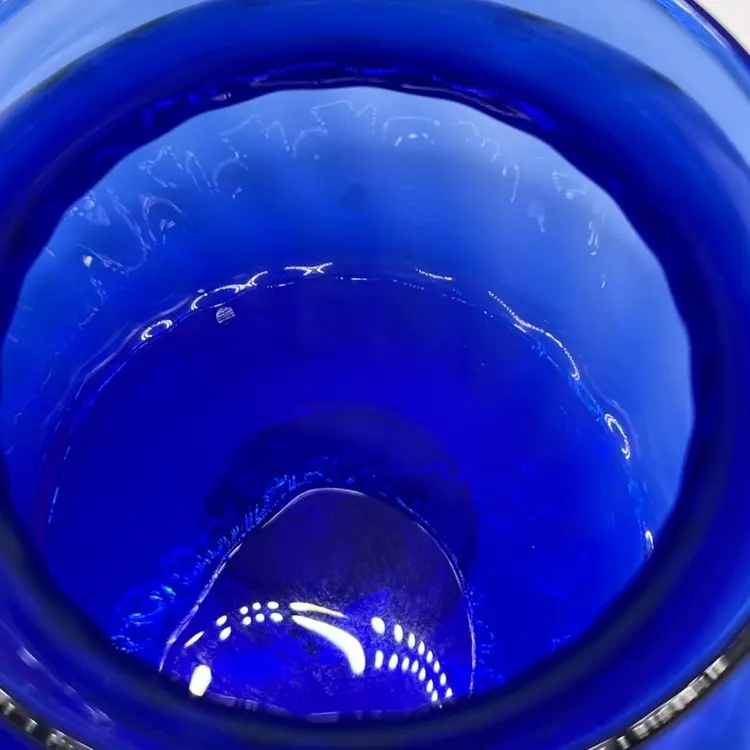 Stunning Vintage Indiana Glass Squat Cobalt Blue Swirl Optic Pattern Vase