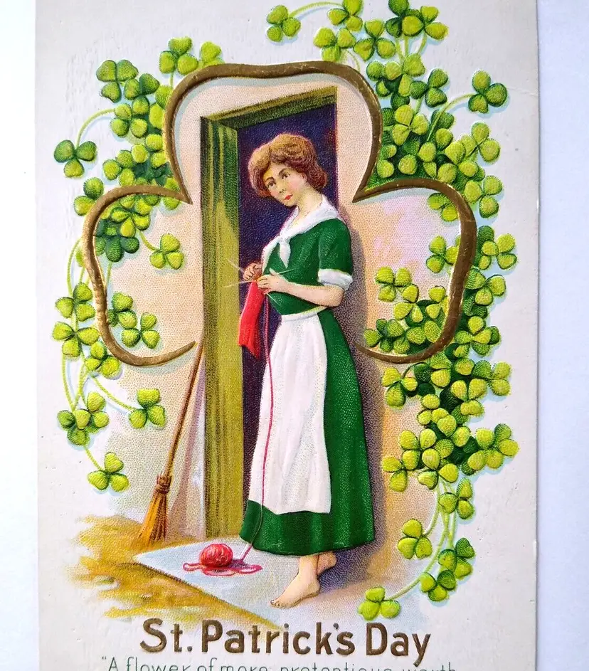 St Patricks Day Postcard Bare Foot Lady Clover Shamrocks Nash ST.P 33 Embossed