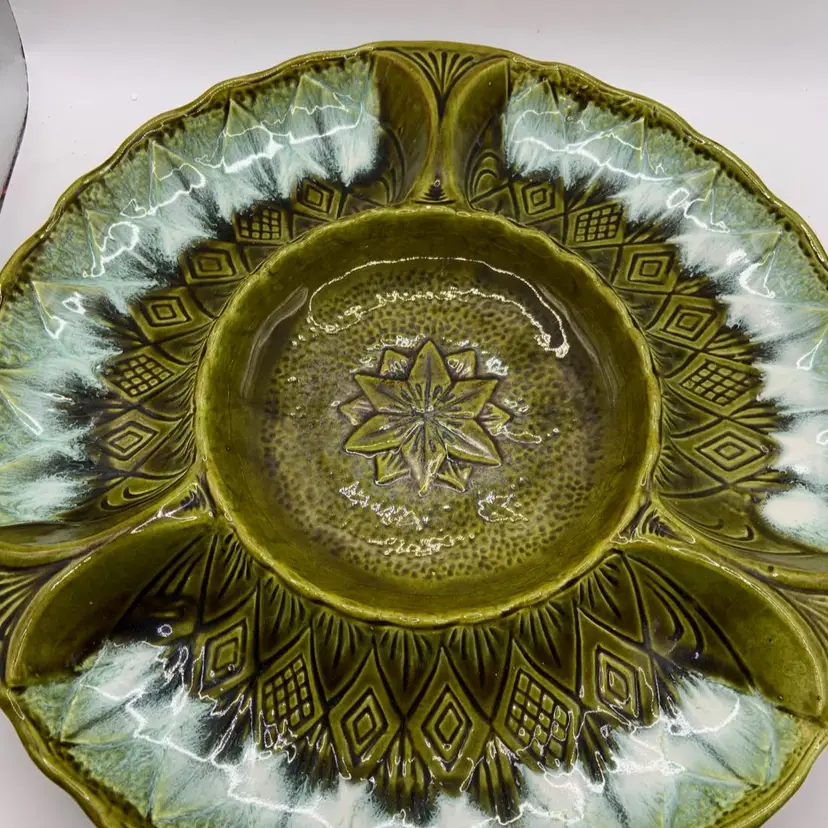 Gorgeous One of a Kind Vintage California Pottery Dip Platter 14" Drip Glaze