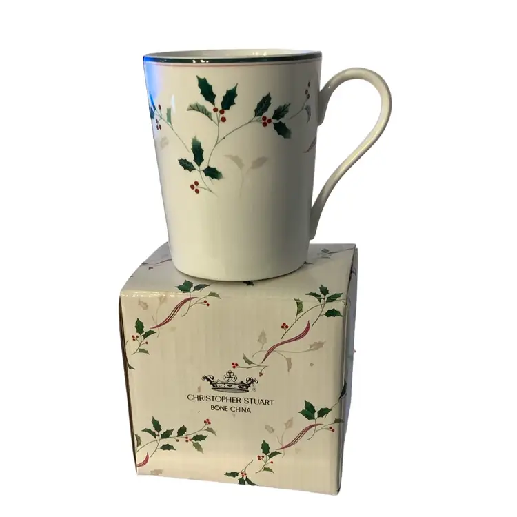 Vintage Christopher Stuart Bone Chinese Coffee Tea Mug Cup 10oz Made In Thailand 🇹🇭 In Box “Holiday Splendor Mug”