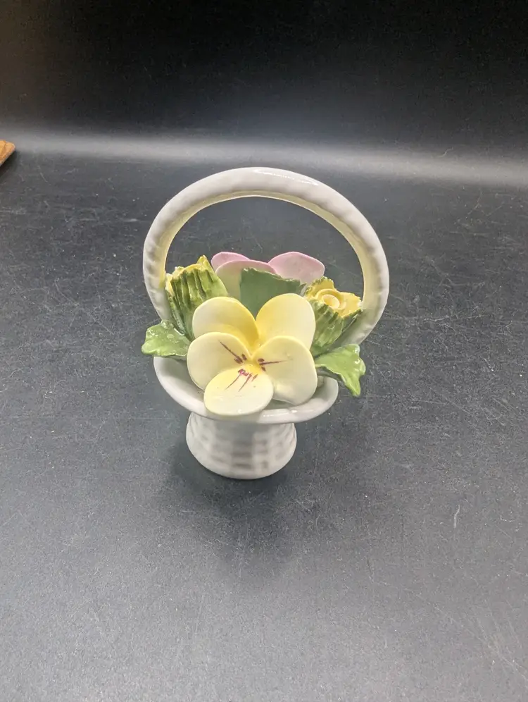 Vintage Aynsley England Fine Bone China Flower Basket July Pansy