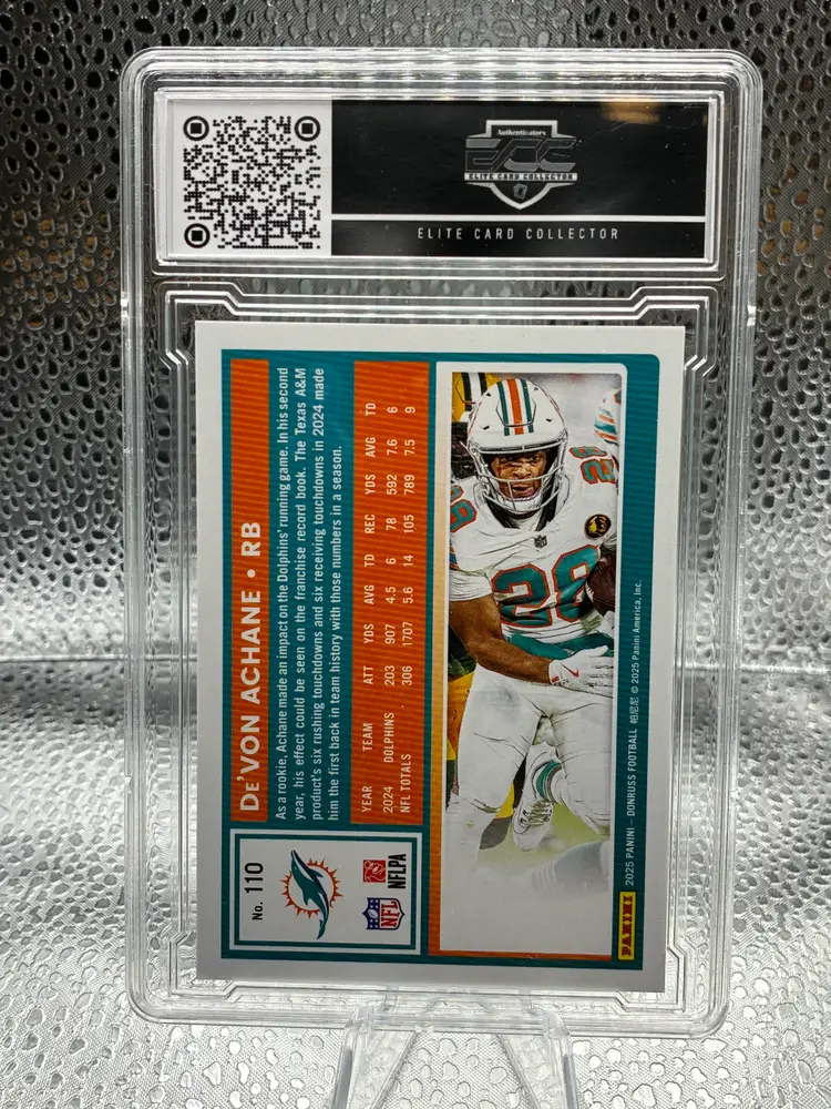 2025 Devon Achane Panini Donruss Green Press Proof Football #110 Dolphins ECC 9