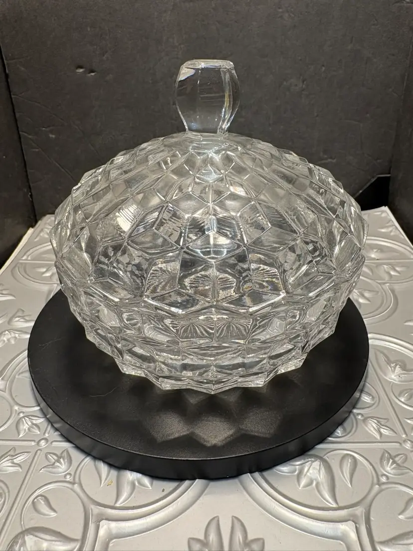 Vintage Fostoria American Covered Candy Dish With Lid Clear Cubist Glass