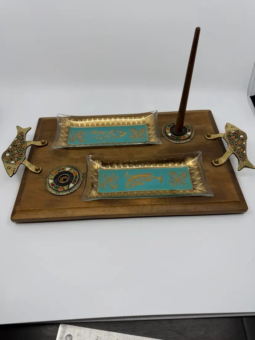 Vintage MCM Bagel Serving Tray Lox, Bagel & Cheese Glassware Made In Israel