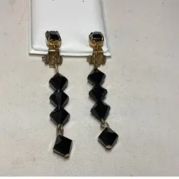 Black Goldtone & Crystal Clipon Earrings - Older