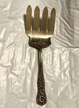Dominick & Haff Sterling Silver Large Asparagus Serving Fork Rococo Pattern
