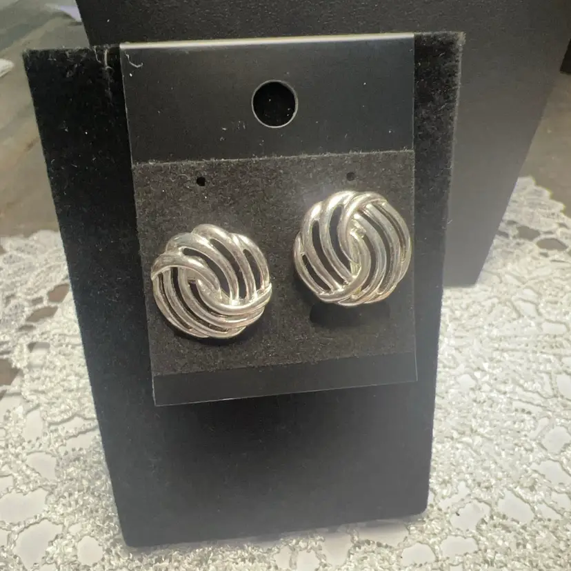 Monet Clip Back Silver Plated Circle Swirl Earrings