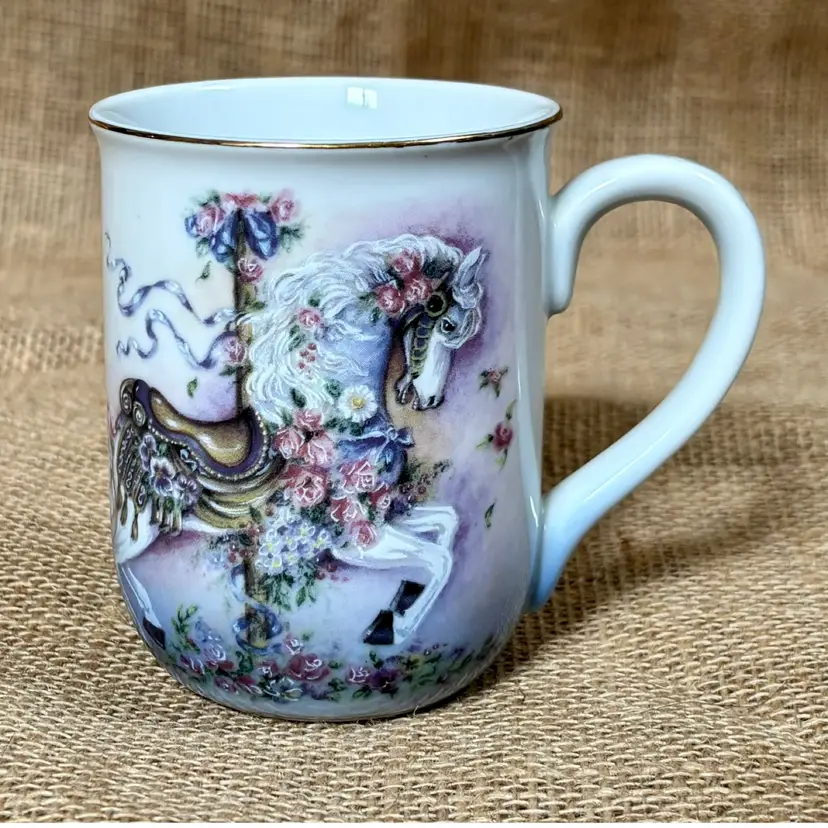 Vintage Otagiri Kim Stenbo Floral Carousel Horse Coffee Mug Cup Fairycore