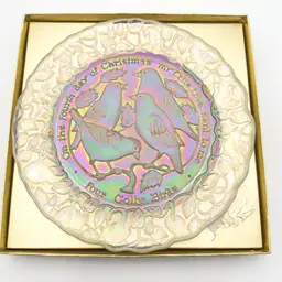 Imperial Glass Colly Birds 4th Day of Christmas Decorative Collector's Plate Iridescent Finish Original Box 8.75"D B25