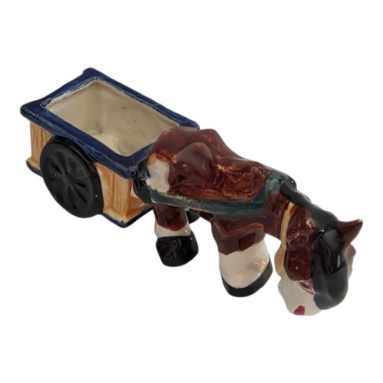 Vintage Ceramic Donkey Pulling Cart Planter Made In Occupied Japan 1940's Hand-Painted Miniature Collectible Mini Planter