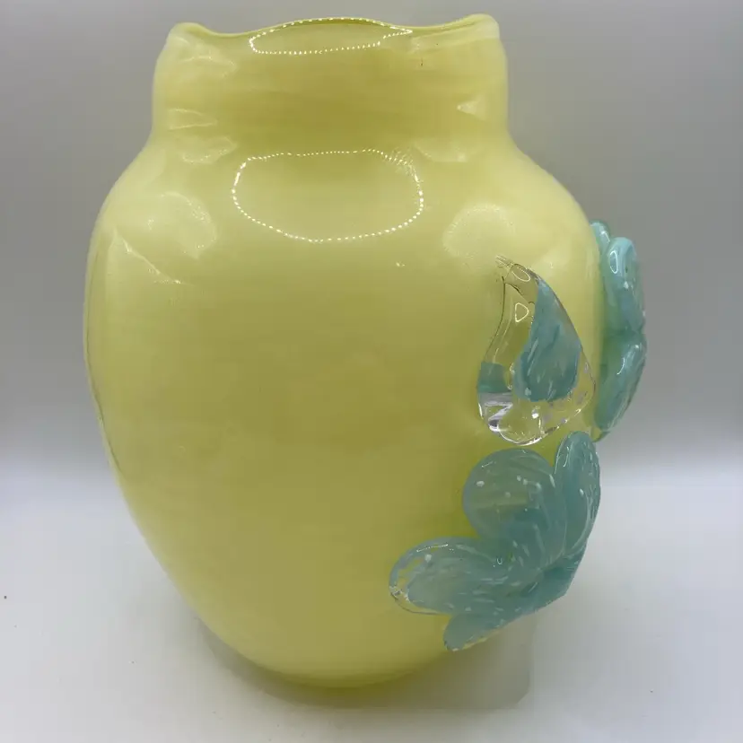 Anthropologie Nora Hand-Blown Floral Glass Vase! 6 1/2” Tall! READ! Tiny Chip Possibly On Inner Area As Seen In Last Pic!