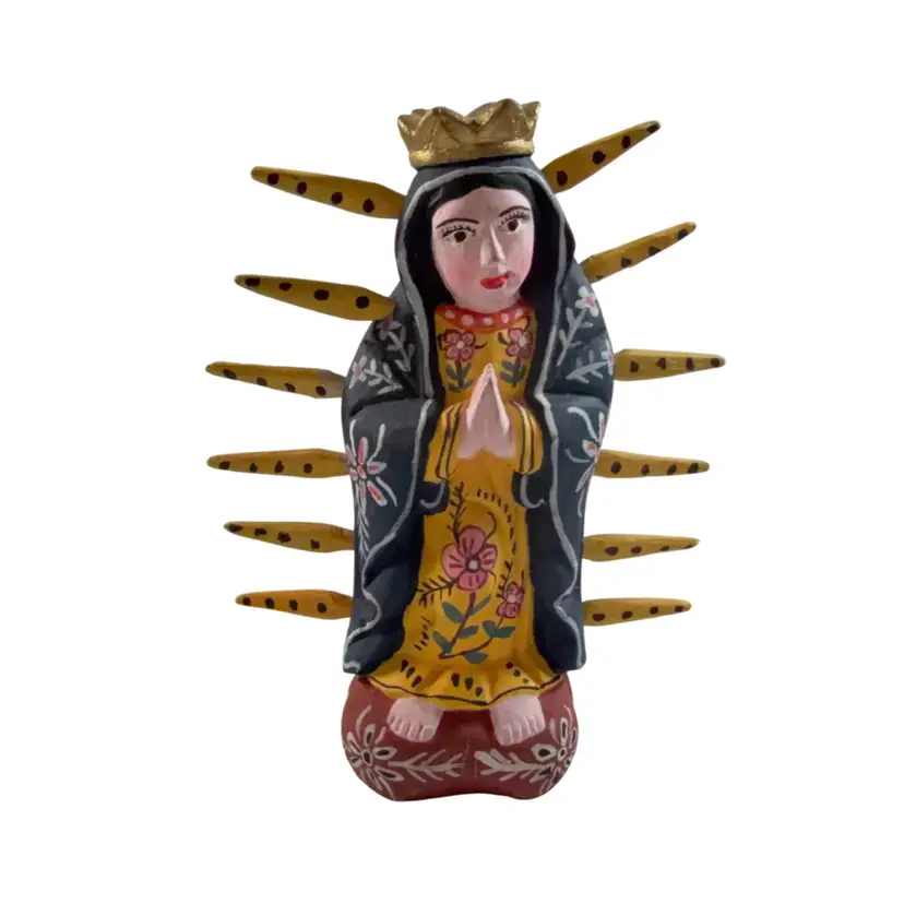 031. Handcrafted Guatemalan Pinewood Sculpture of "Our Lady of Guadalupe" 5”