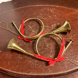 Set Of 2 Brass French Horn Ornaments