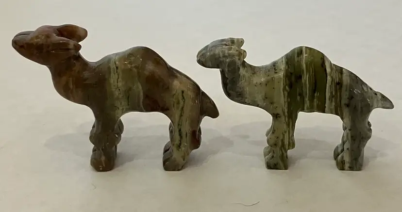 Pair Of Small Vintage Hand Carved Stone Camel Fetishes