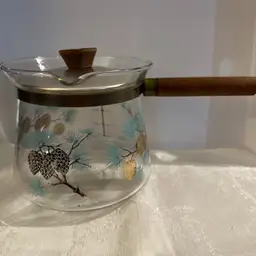 Vtg David Douglas Libbey Flameproof Coffee Pot Blue Gold Pinecone 1960’s