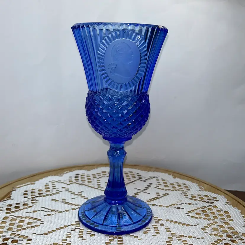 Vintage Fostoria for Avon George Washington Cobalt Blue Bicentennial Goblet