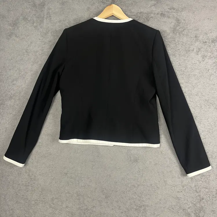 Calvin Klein Blazer Women Size 6 Black White Trim Modern Tailored Chic