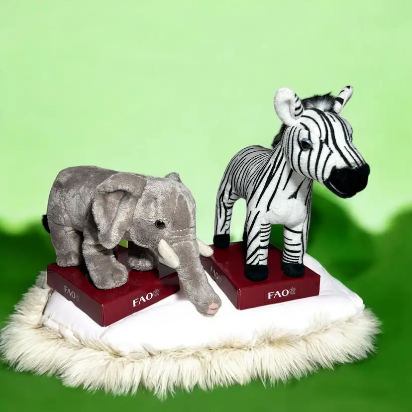 FAO Schwarz Plush Zebra & Elephant Stuffed Animal 2013 Toys R Us New