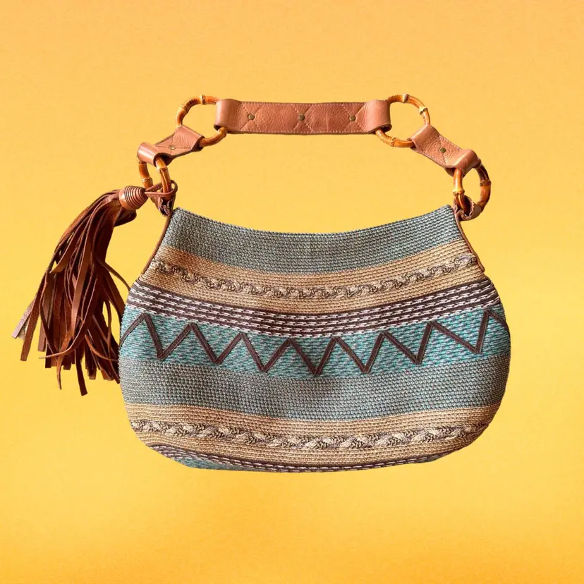 Vintage Eric Javits Handbag Southwest Vibe Great Condition 90s Underarm Shoulder Bag Leather Tassel