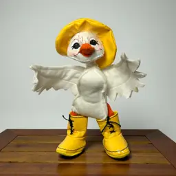 Annalee Doll Ready For Rain 2013 White Duck Open Eyes Yellow Hat Boots 7"