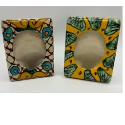 Pair Of Talavera Mexico Ceramic Photo Frames